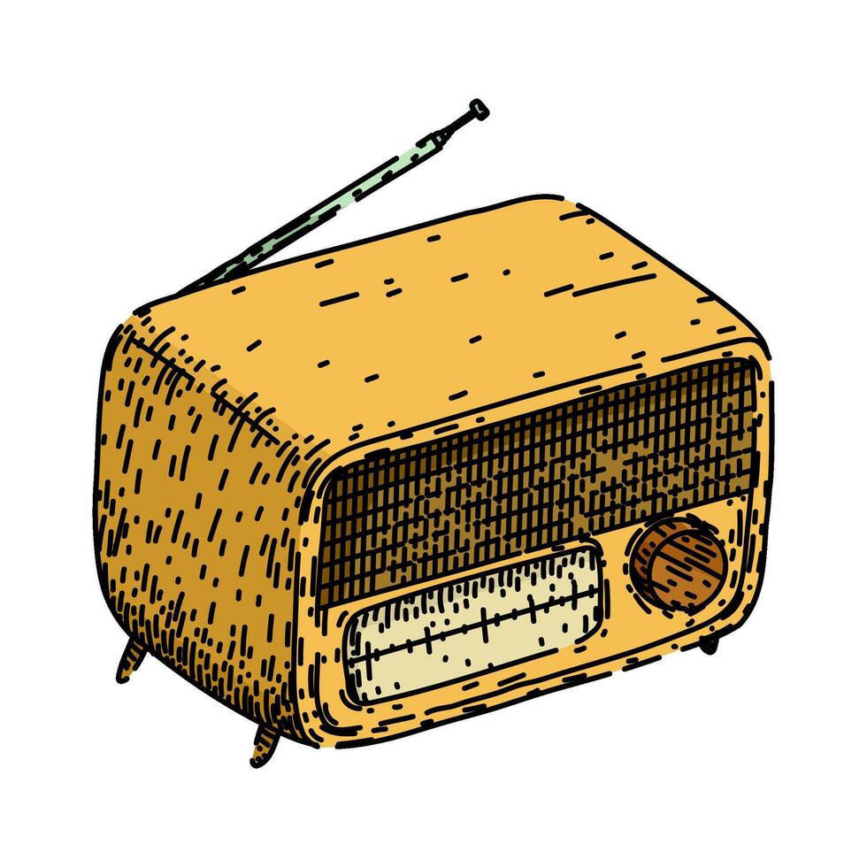 radio retro technology devices sketch hand drawn vector