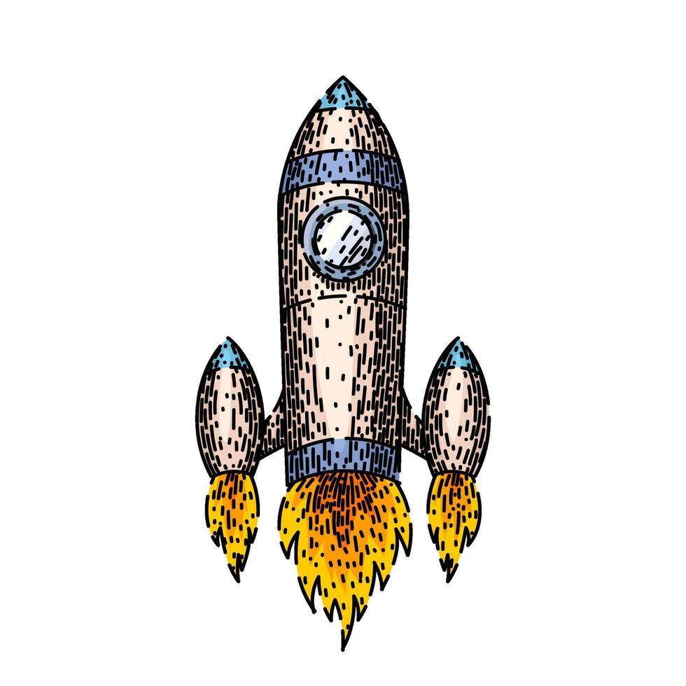 start rocket sketch hand drawn vector