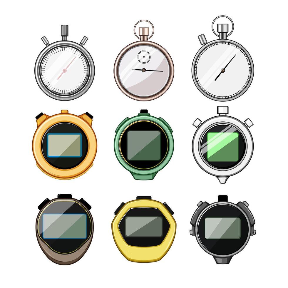 stopwatch set cartoon illustration vector