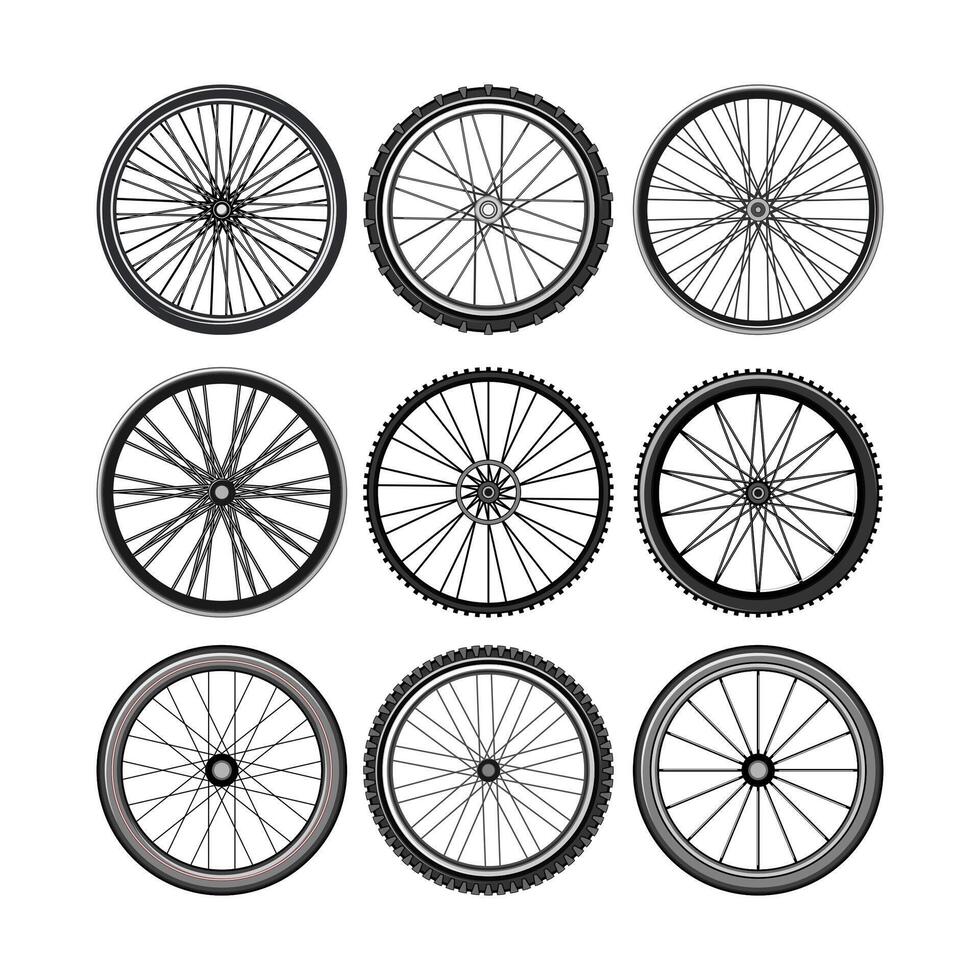 wheel bike set cartoon illustration vector