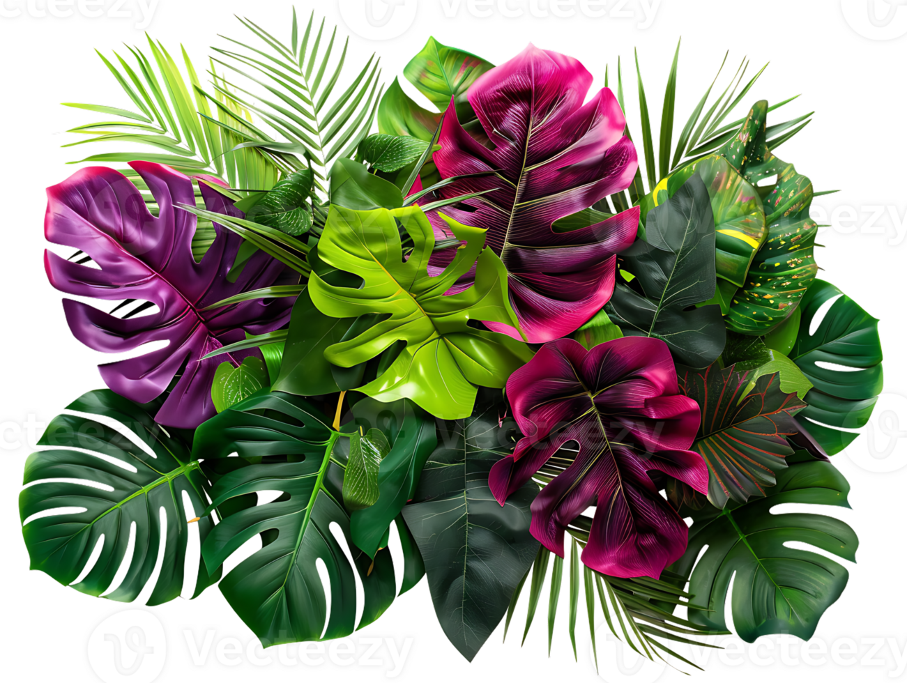 Tropical Green and Purple Leaf Illustration png