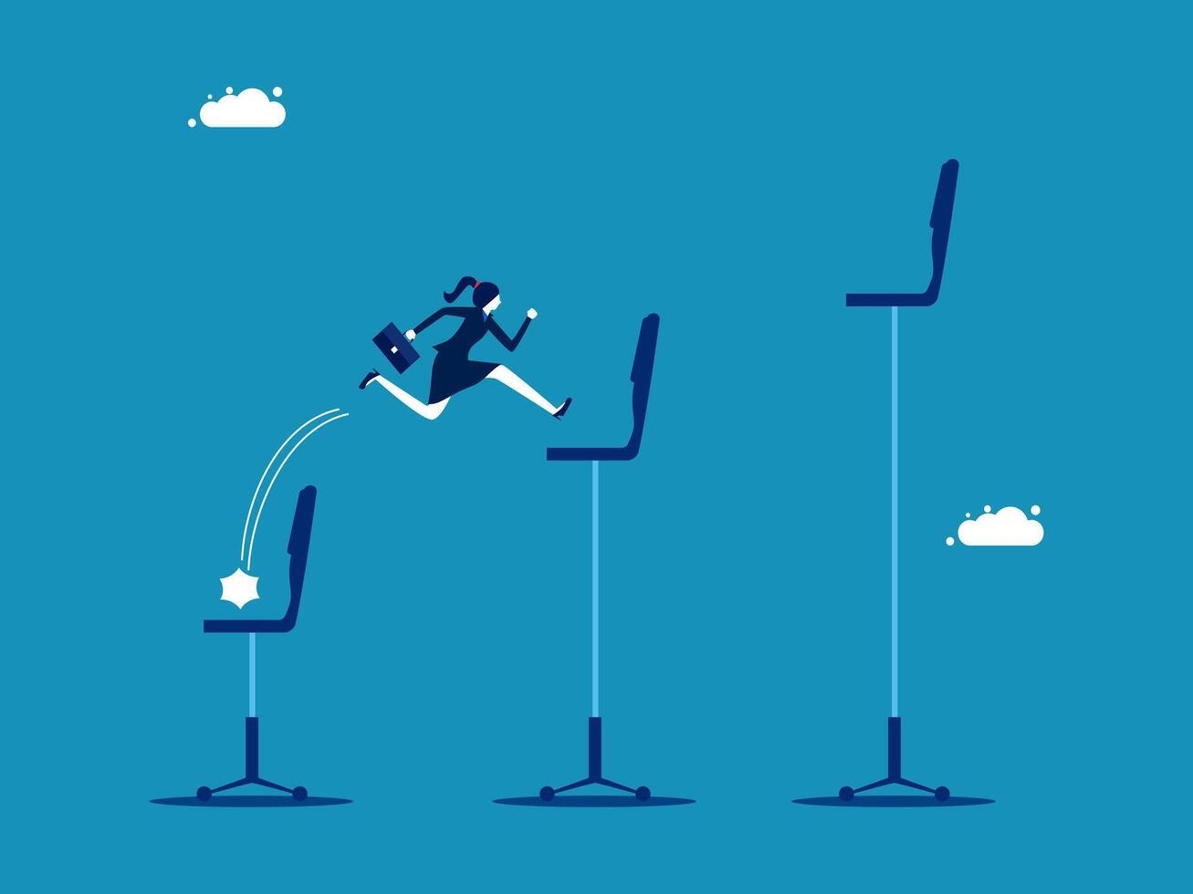 Career development. Businesswoman jumping on office chair. vector