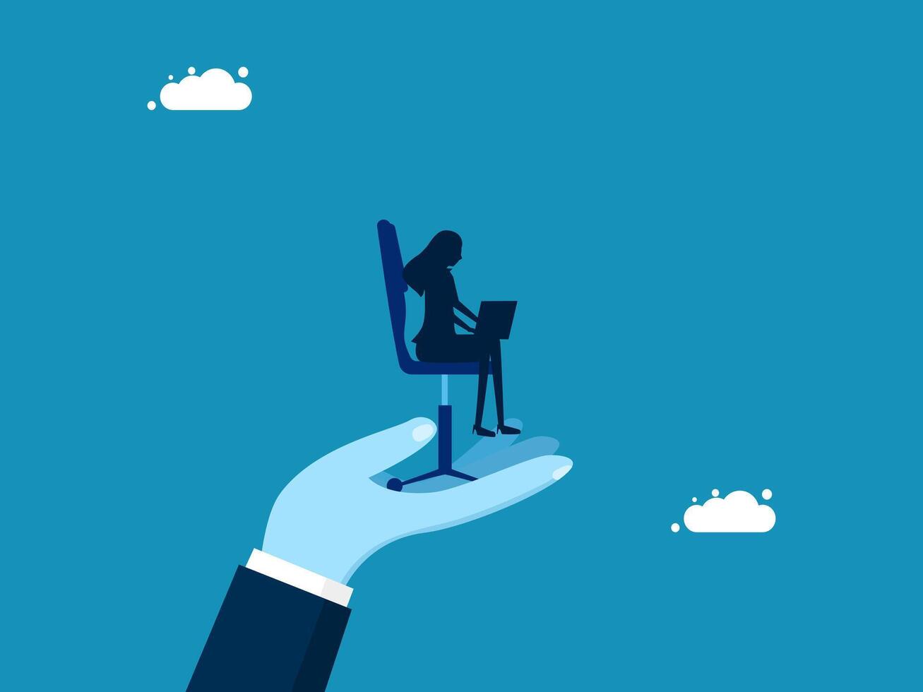 Assign a job position. Business manager raises chair to support employee vector