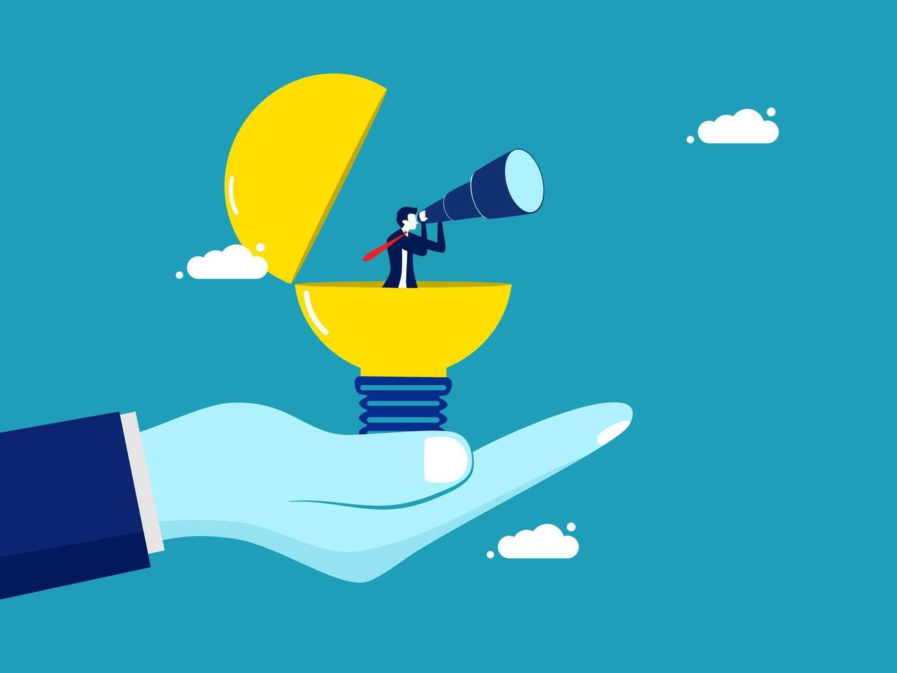 businessman with a light bulb in his hand and a person on top of it vector