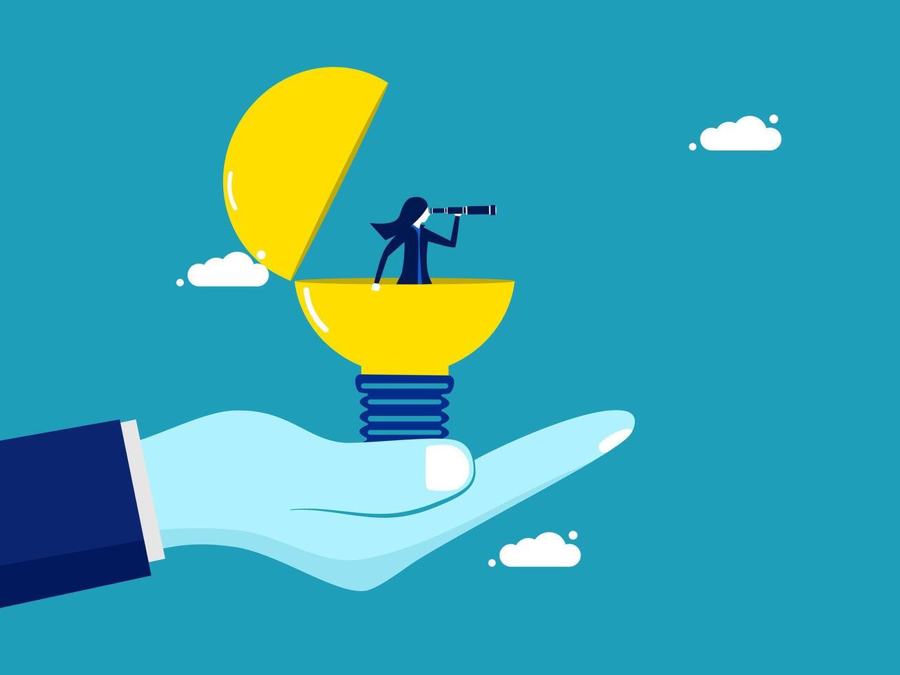 hand holding a light bulb with a person inside it vector