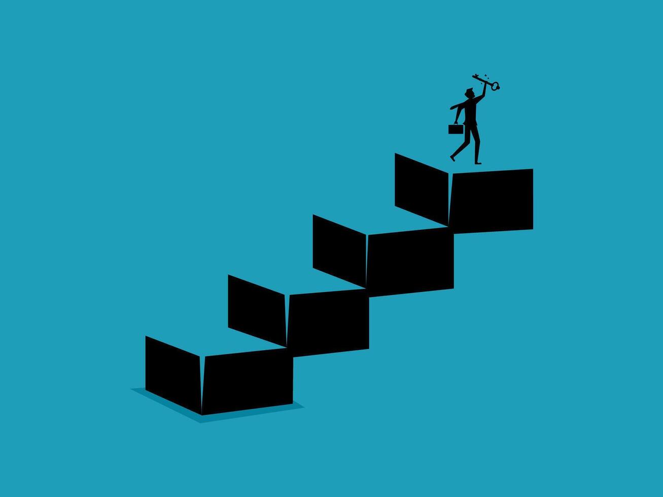 a man is standing on top of a box with a ladder vector