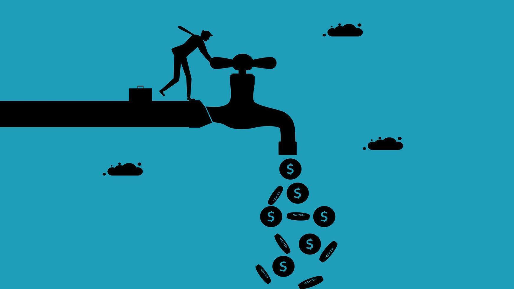 a man is pouring money into a faucet vector