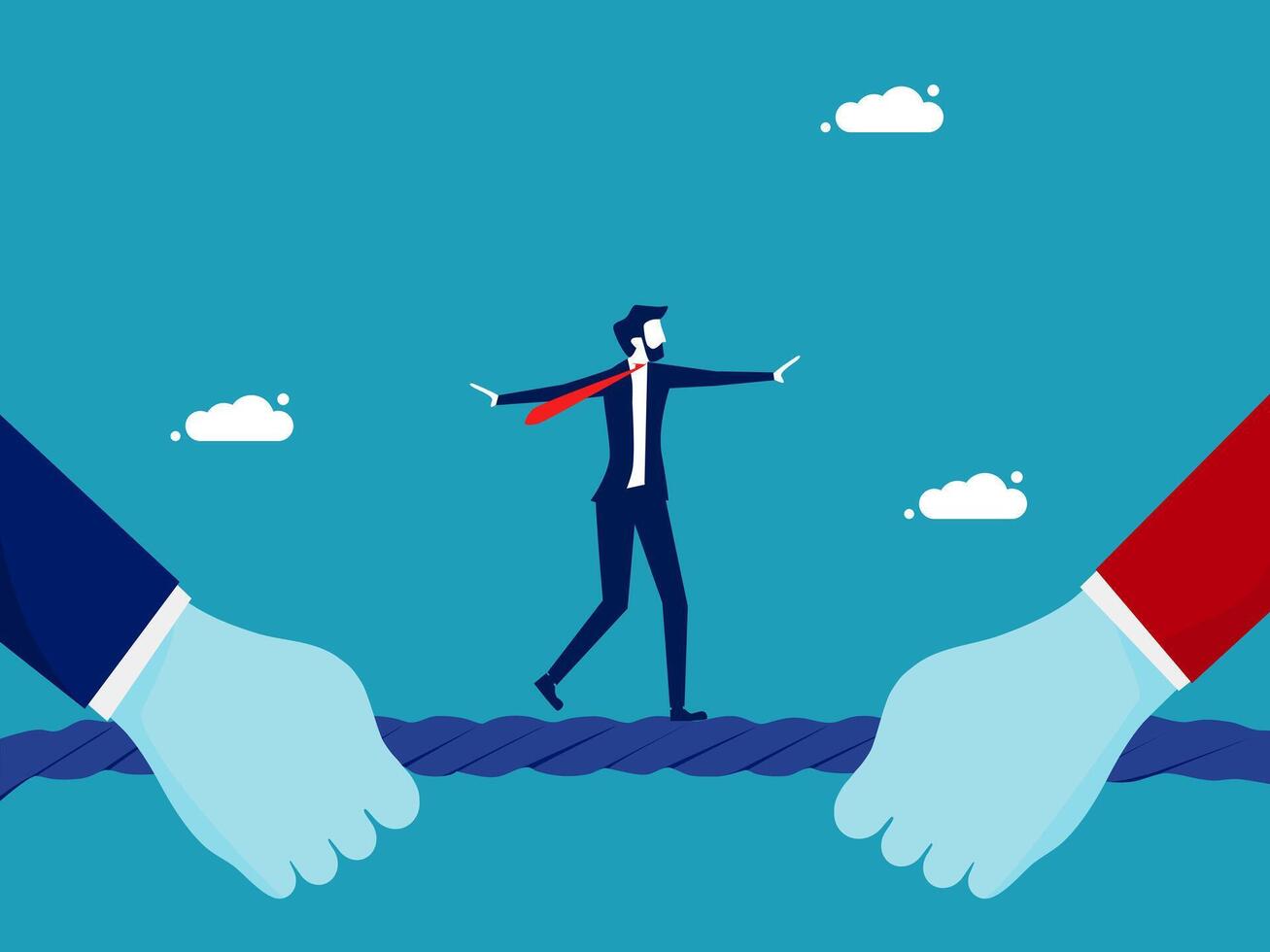 businessman walking on rope with two hands vector