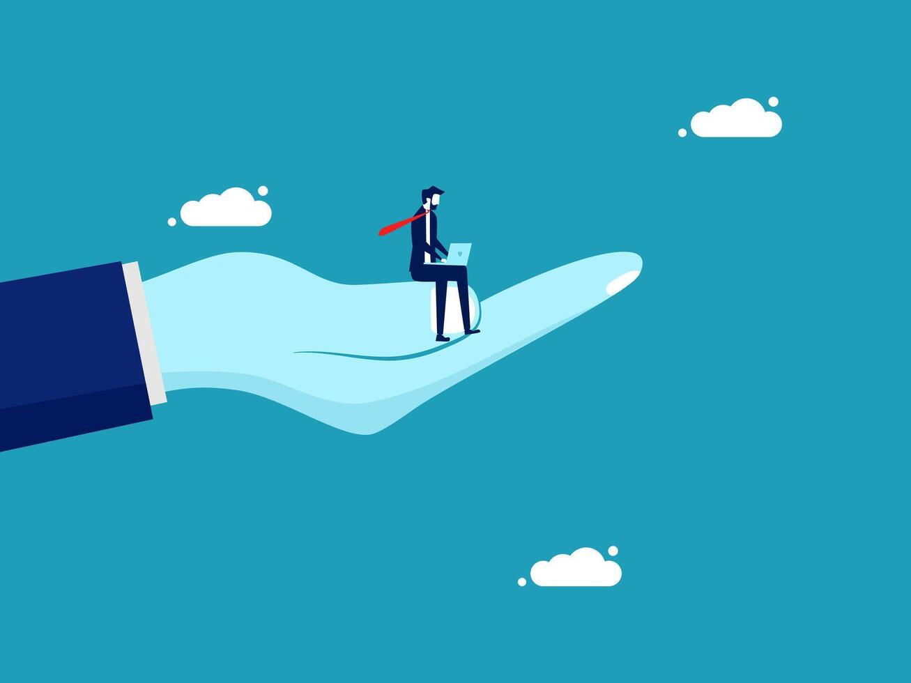 a man sitting on a hand with a business suit on it vector