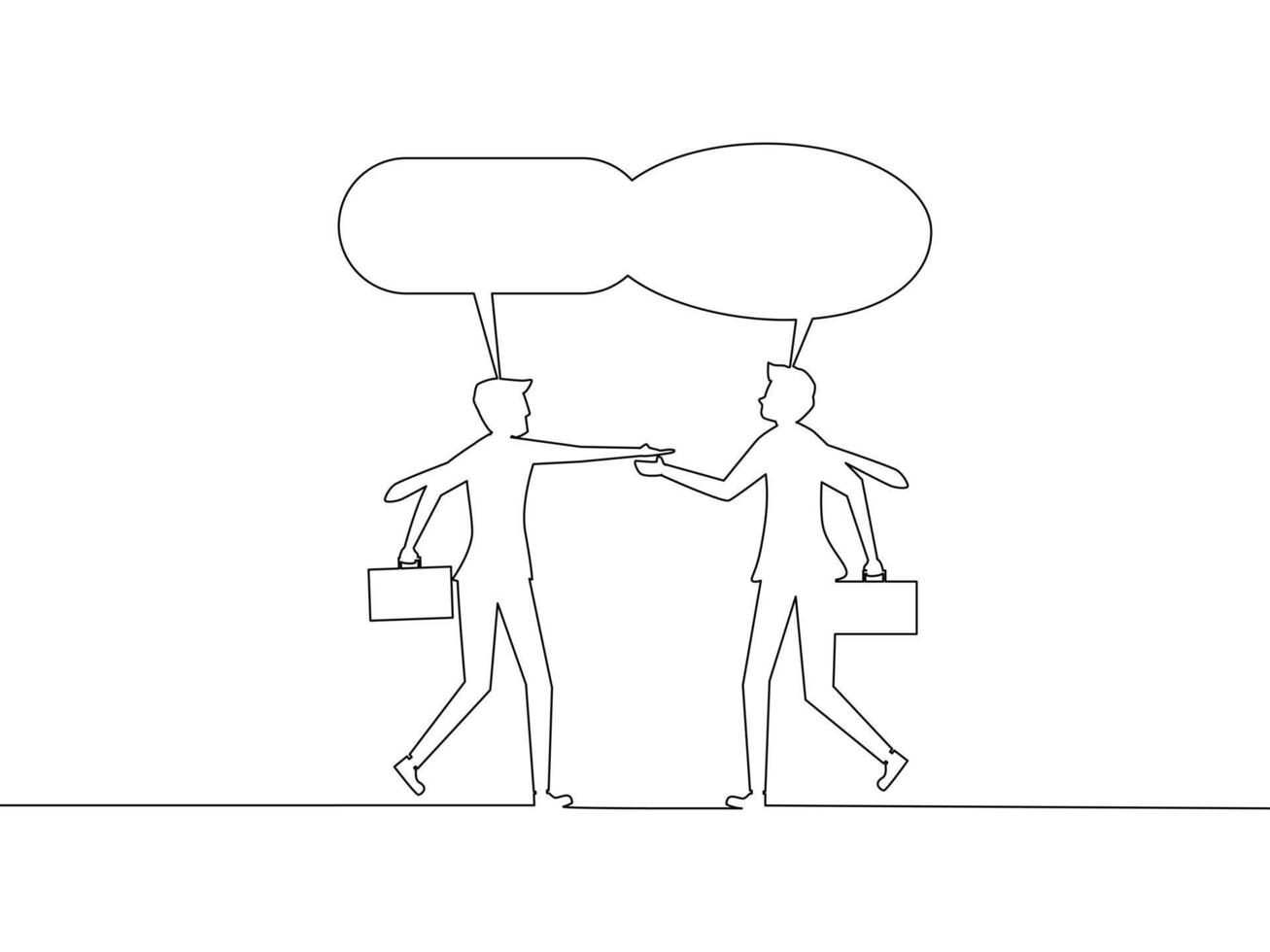 one line drawing of two businessmen talking to each other vector