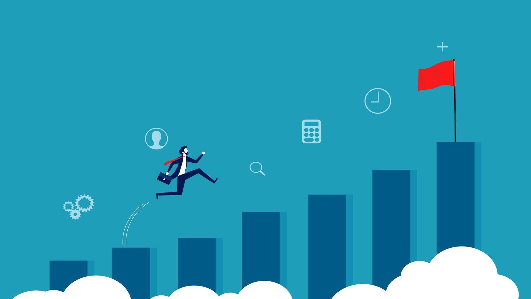 businessman running up the stairs to reach the top of the chart vector