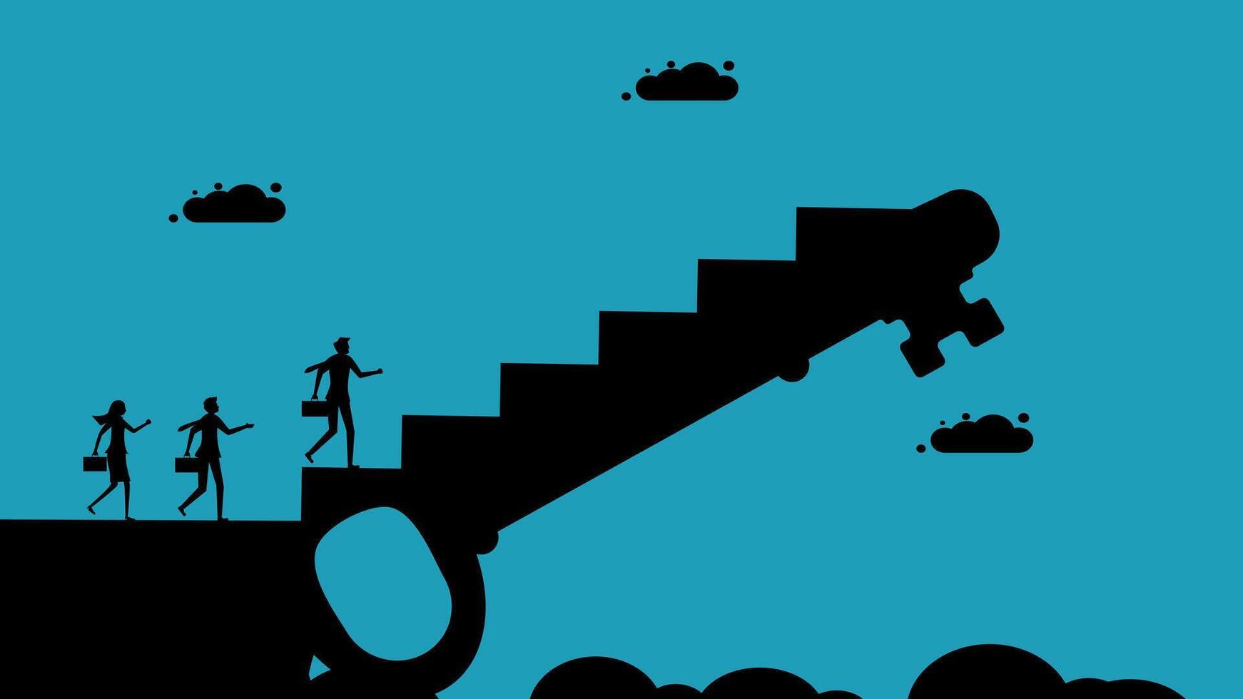 business people climbing up a ladder to reach the top vector
