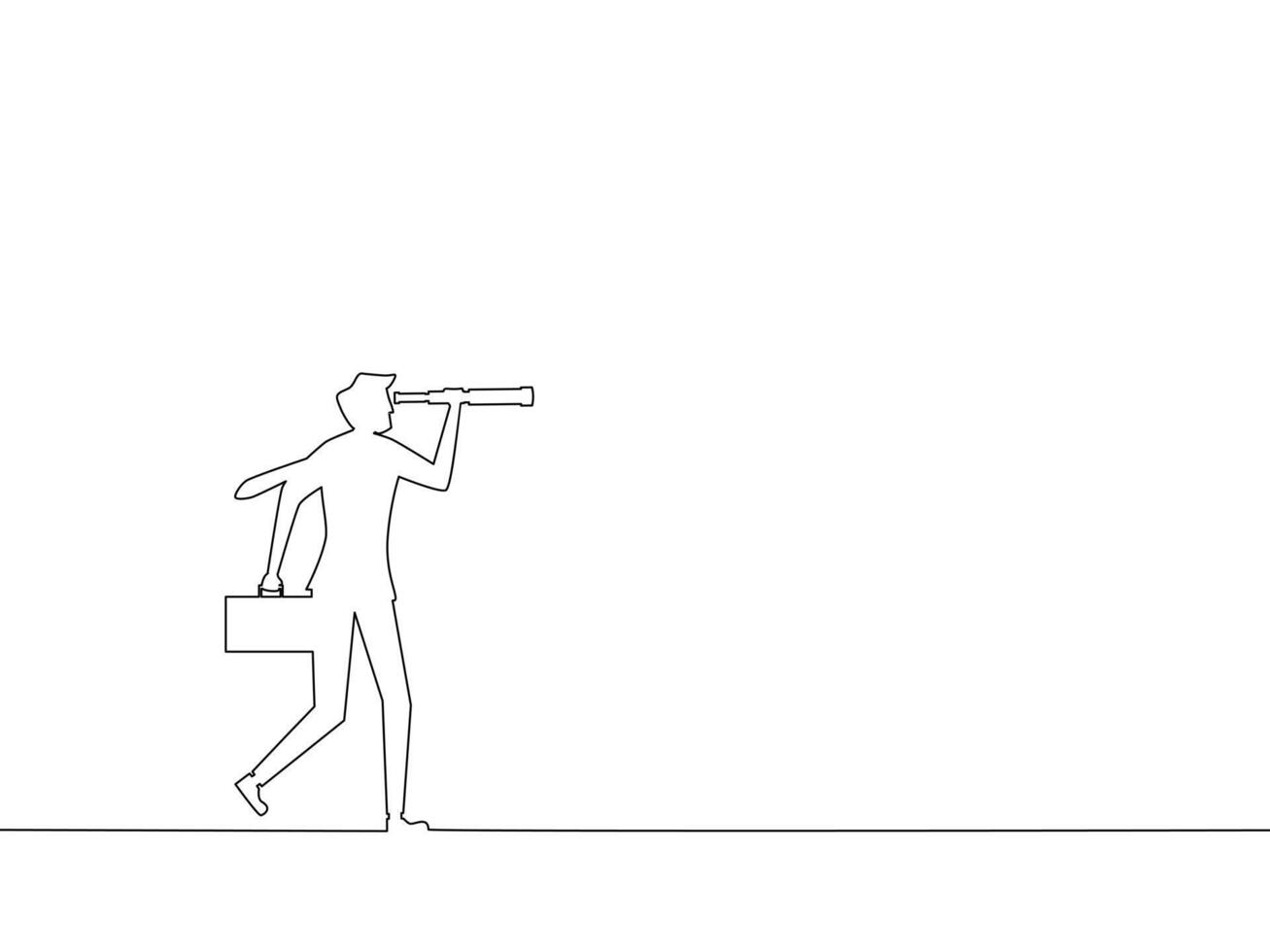 one line drawing of a businessman looking through a telescope vector