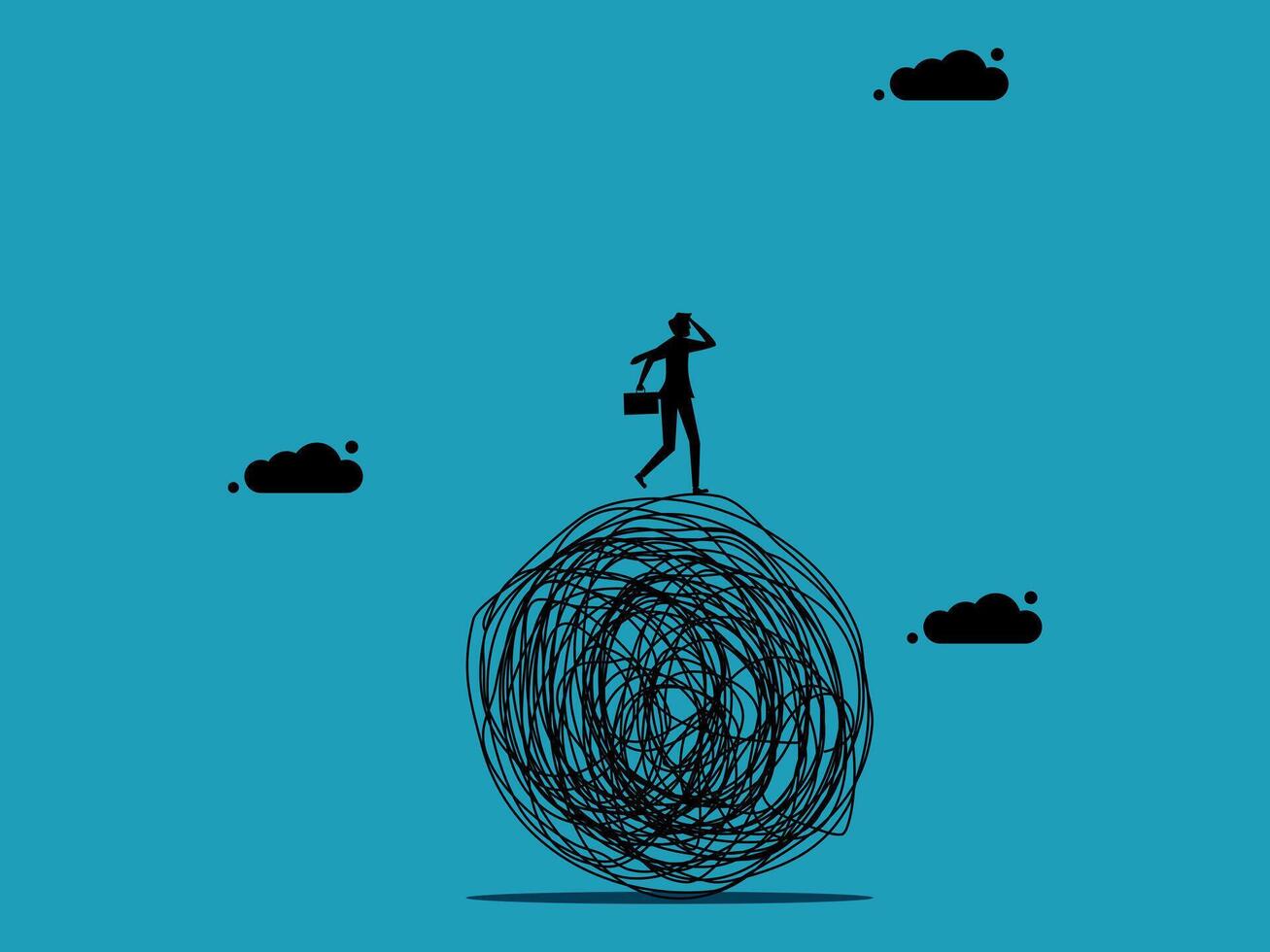 a person standing on top of a ball of yarn vector