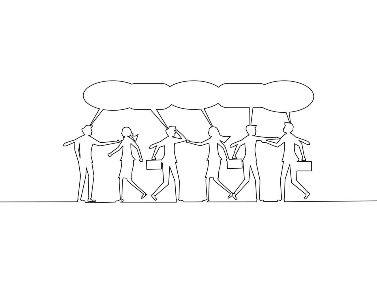 one line drawing of people talking with speech bubbles vector