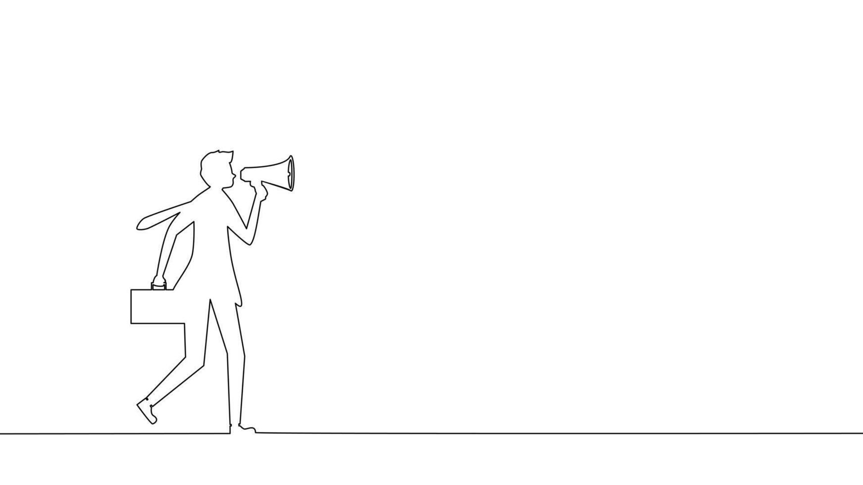 one line drawing of a woman with a briefcase and a megaphone vector
