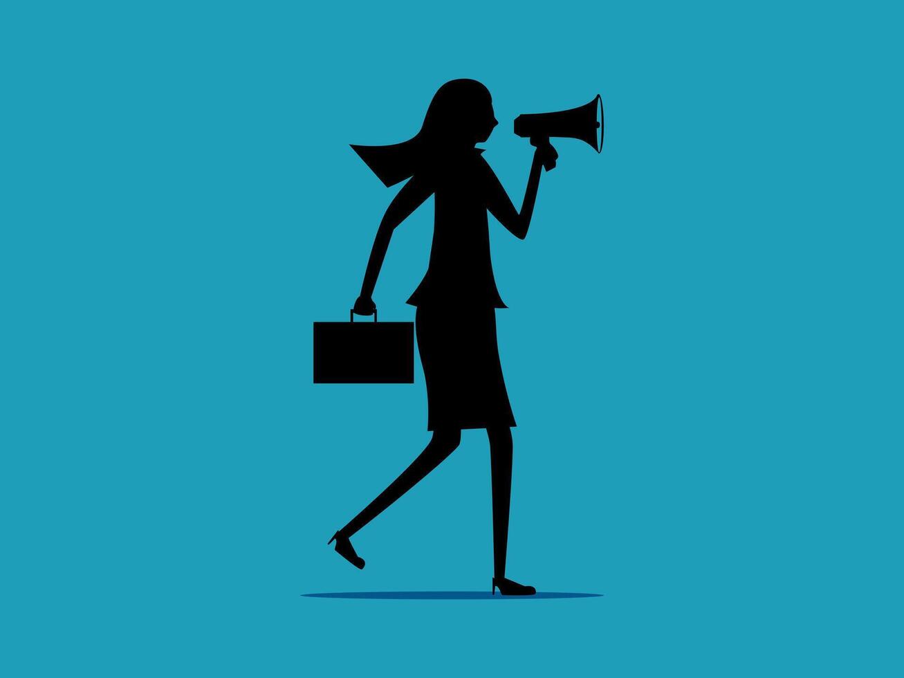 silhouette of a woman with a briefcase and a megaphone vector