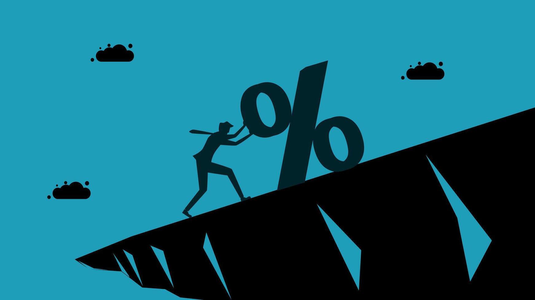 a man is climbing up a cliff with a percent sign vector