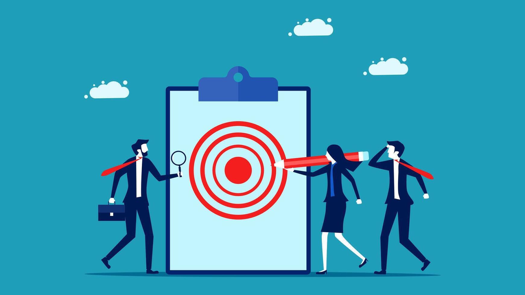 business people looking at a target on a clipboard vector