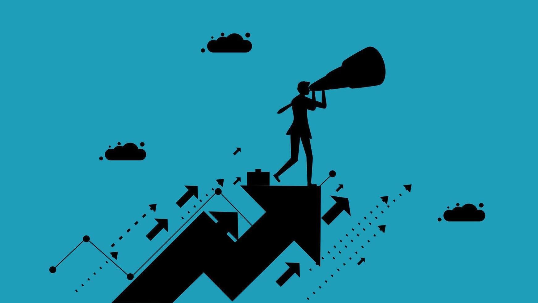 businessman with megaphone on top of arrow chart vector