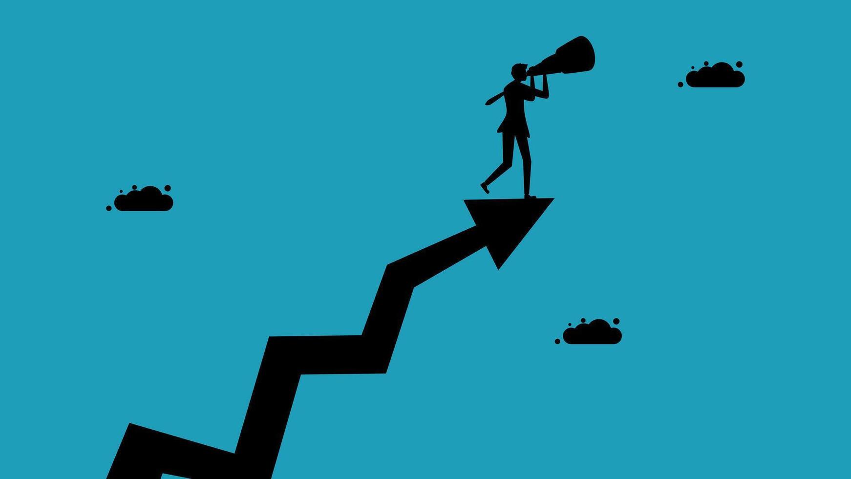 a woman is standing on a graph with a megaphone vector