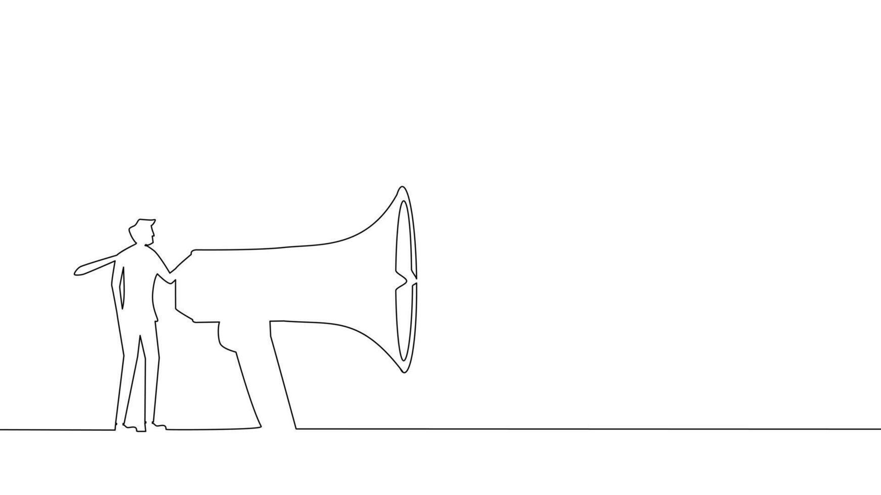 one line drawing of a man with megaphone vector