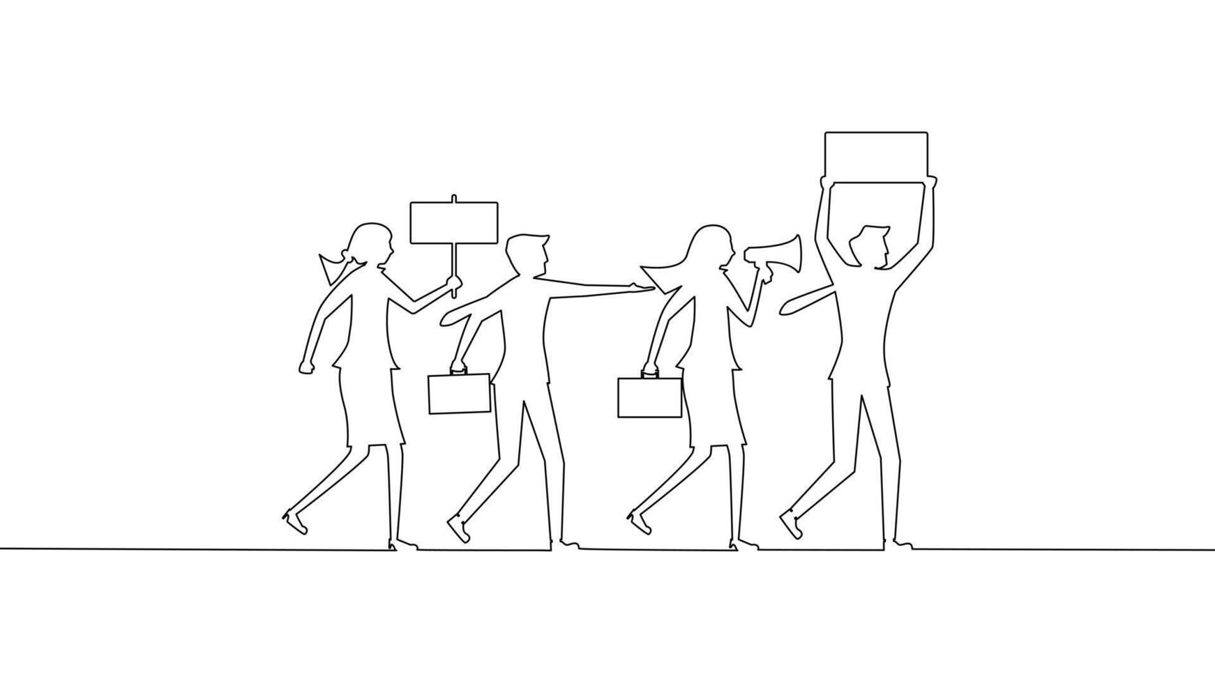 continuous line drawing of business people with briefcases and bags vector