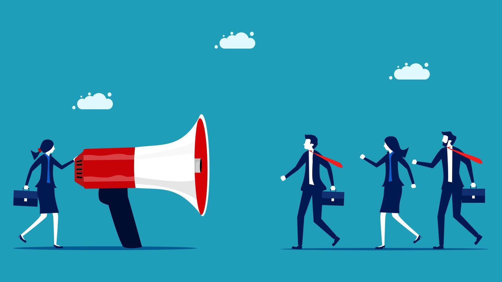 business people walking with a megaphone vector