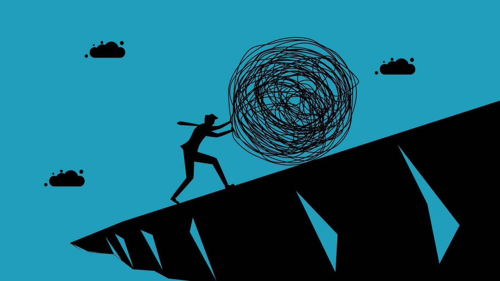 a man is climbing up a mountain with a ball in his hand vector