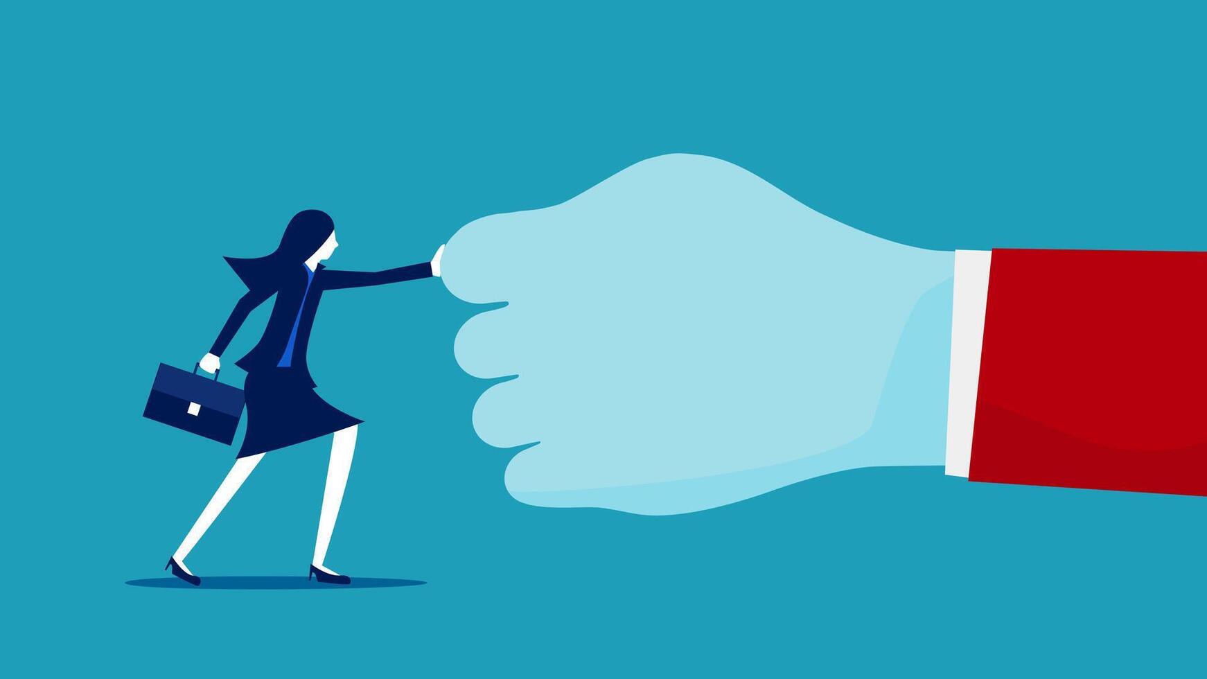a woman is being pushed by a fist vector