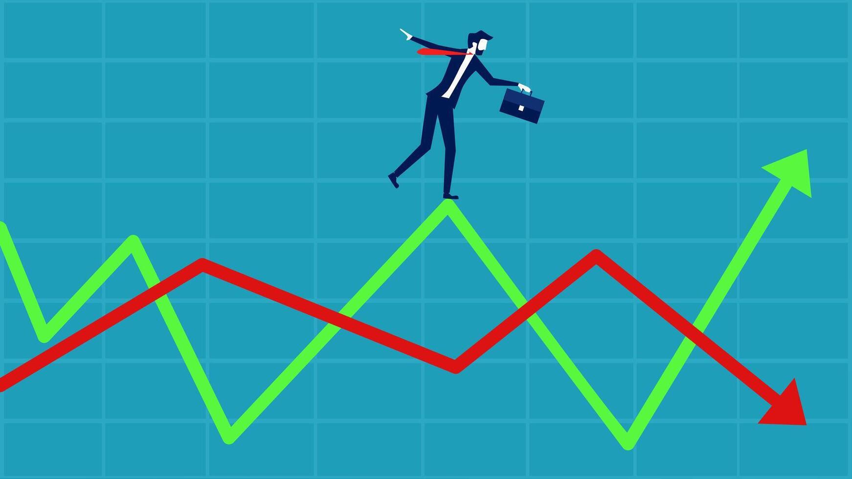 businessman on top of an upward graph chart vector