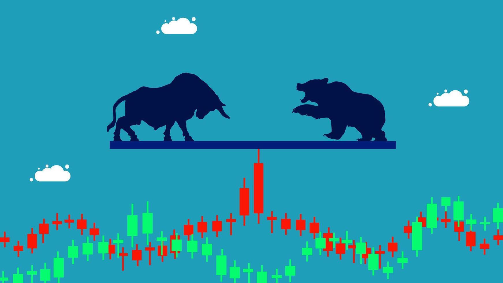 bull and bear on a stock chart vector
