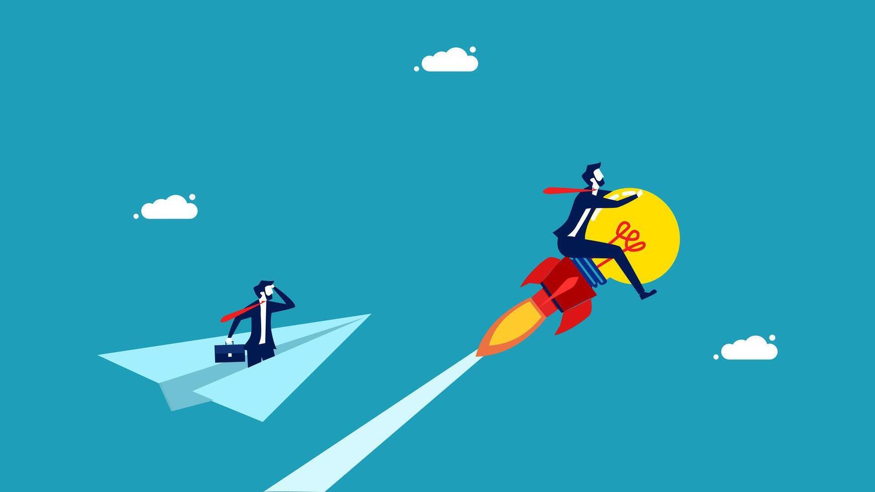 businessman flying on a rocket with a paper airplane vector