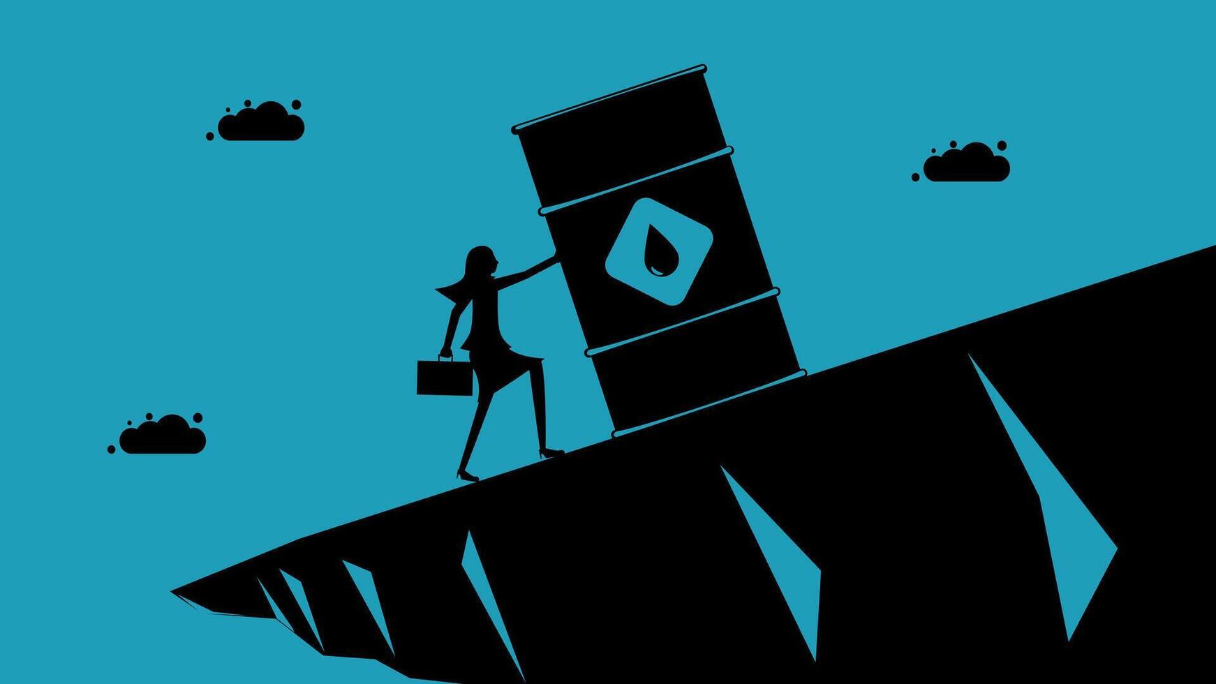 a man is standing on a cliff with a sign that says oil vector