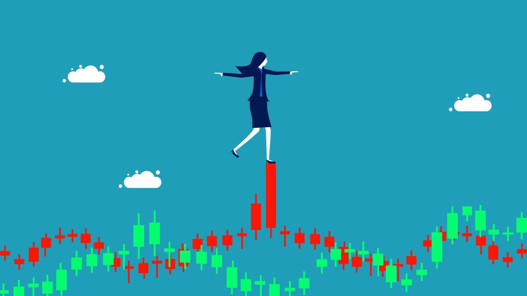 a woman standing on top of a stock chart vector