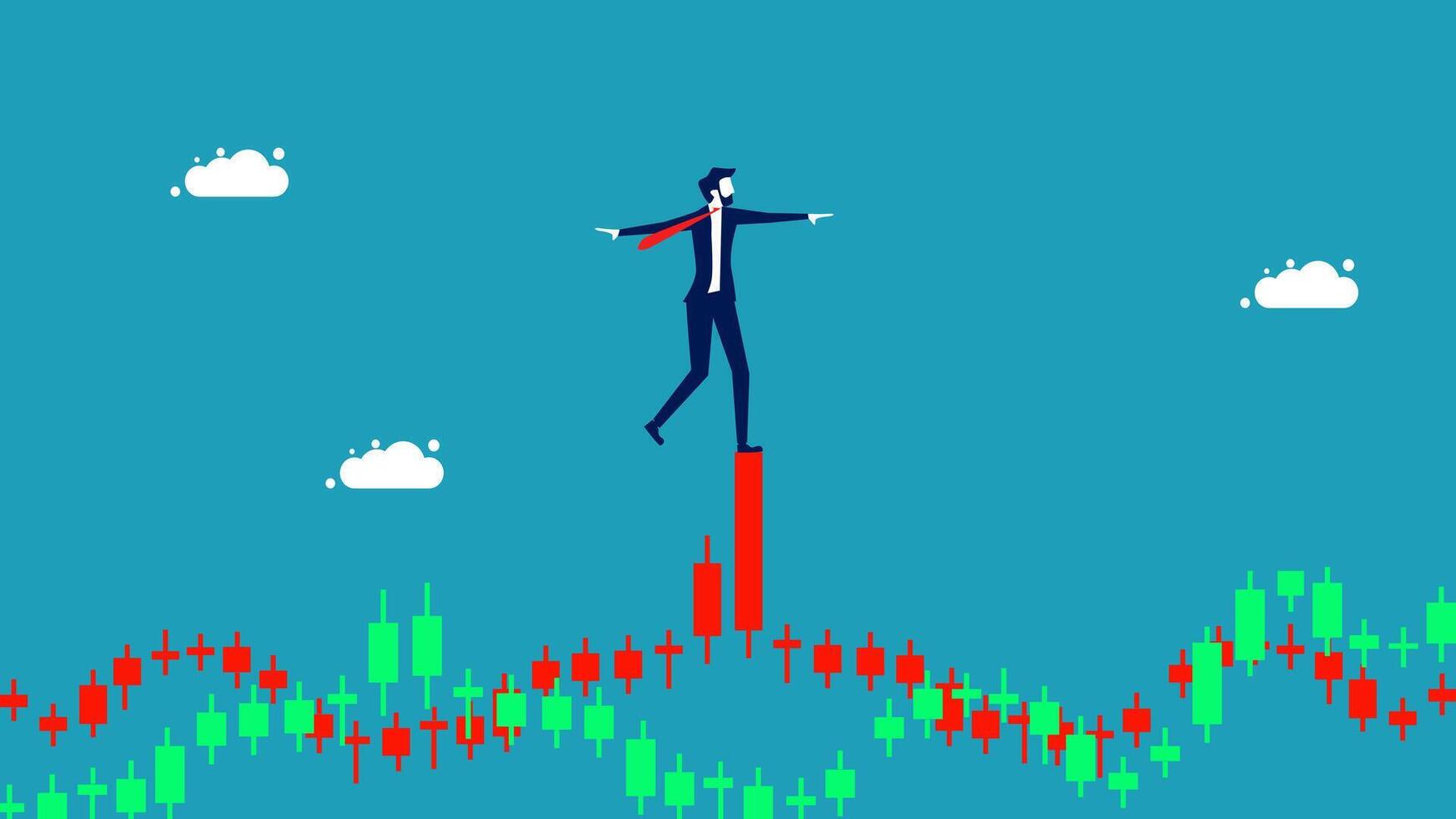 a man in a suit standing on top of a stock chart vector