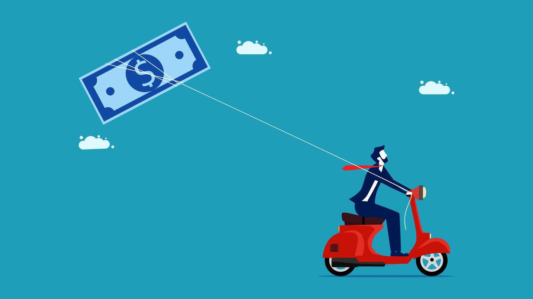 a man on a scooter with a dollar sign flying above him vector