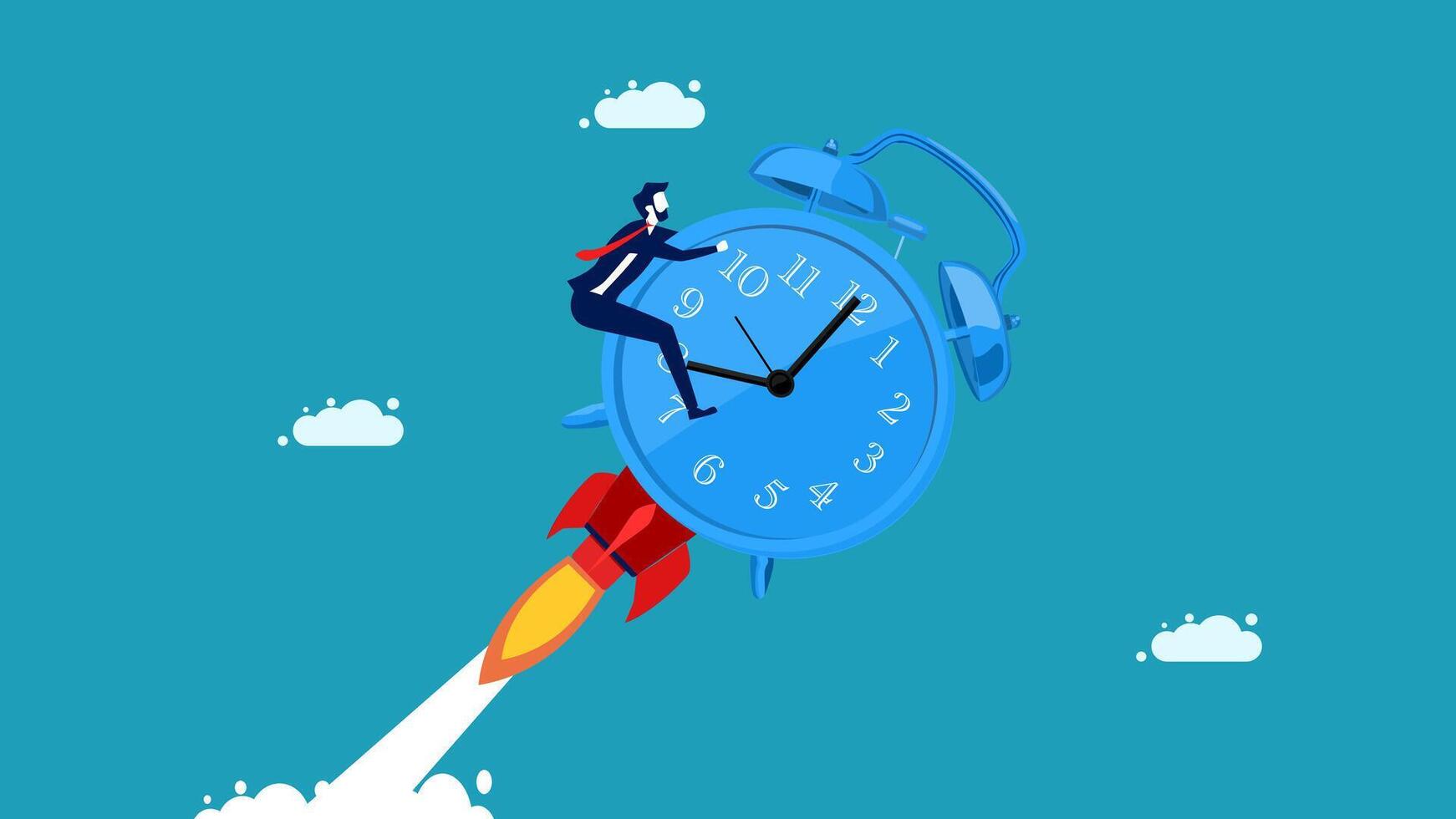 businessman on rocket with clock on top vector