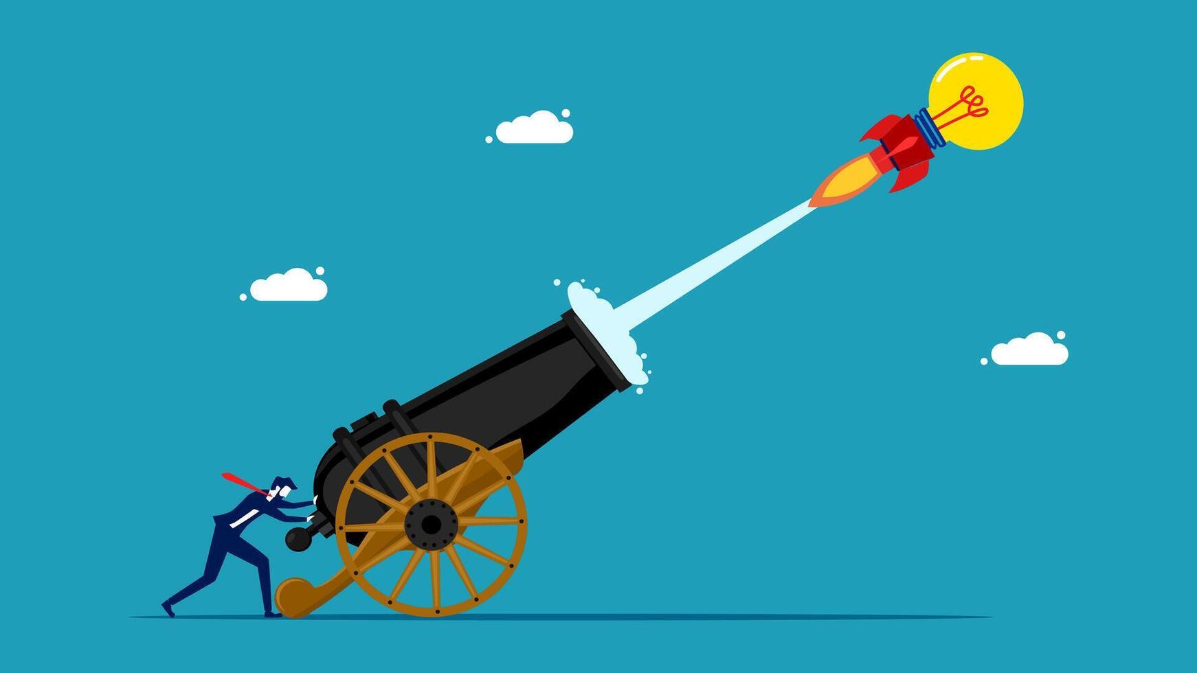 a man is shooting a cannon with a light bulb vector