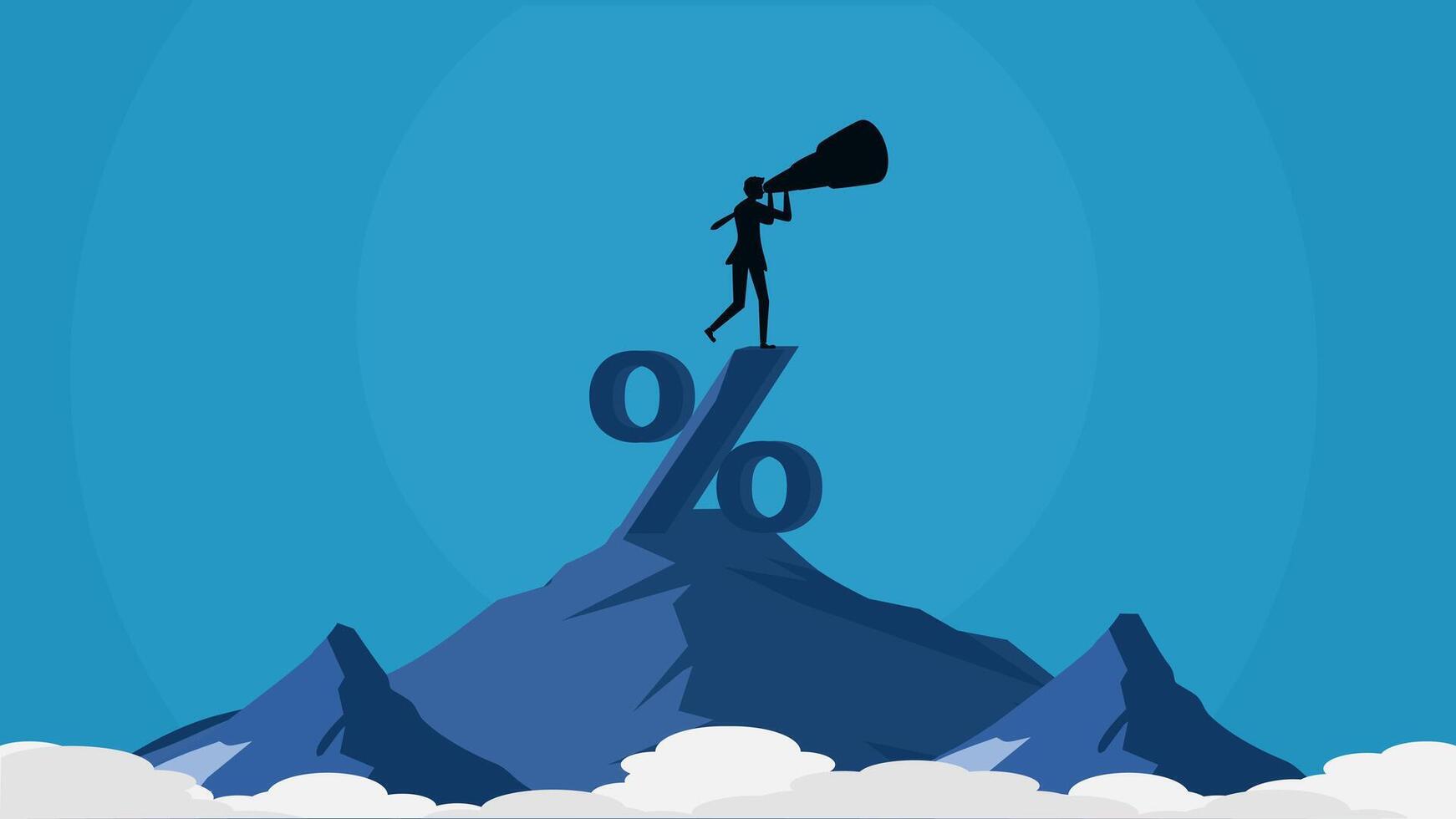businessman standing on top of mountain with percent sign vector