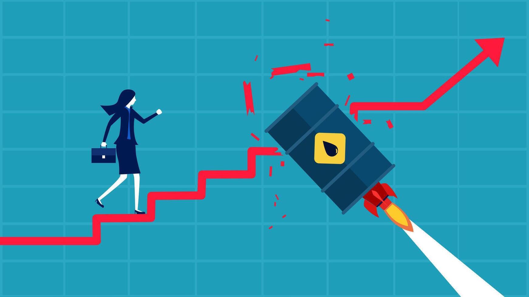 a woman is walking up a ladder with a rocket on top vector