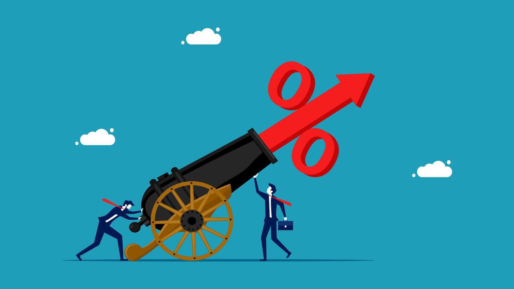 businessman pushing a cannon with a red arrow vector