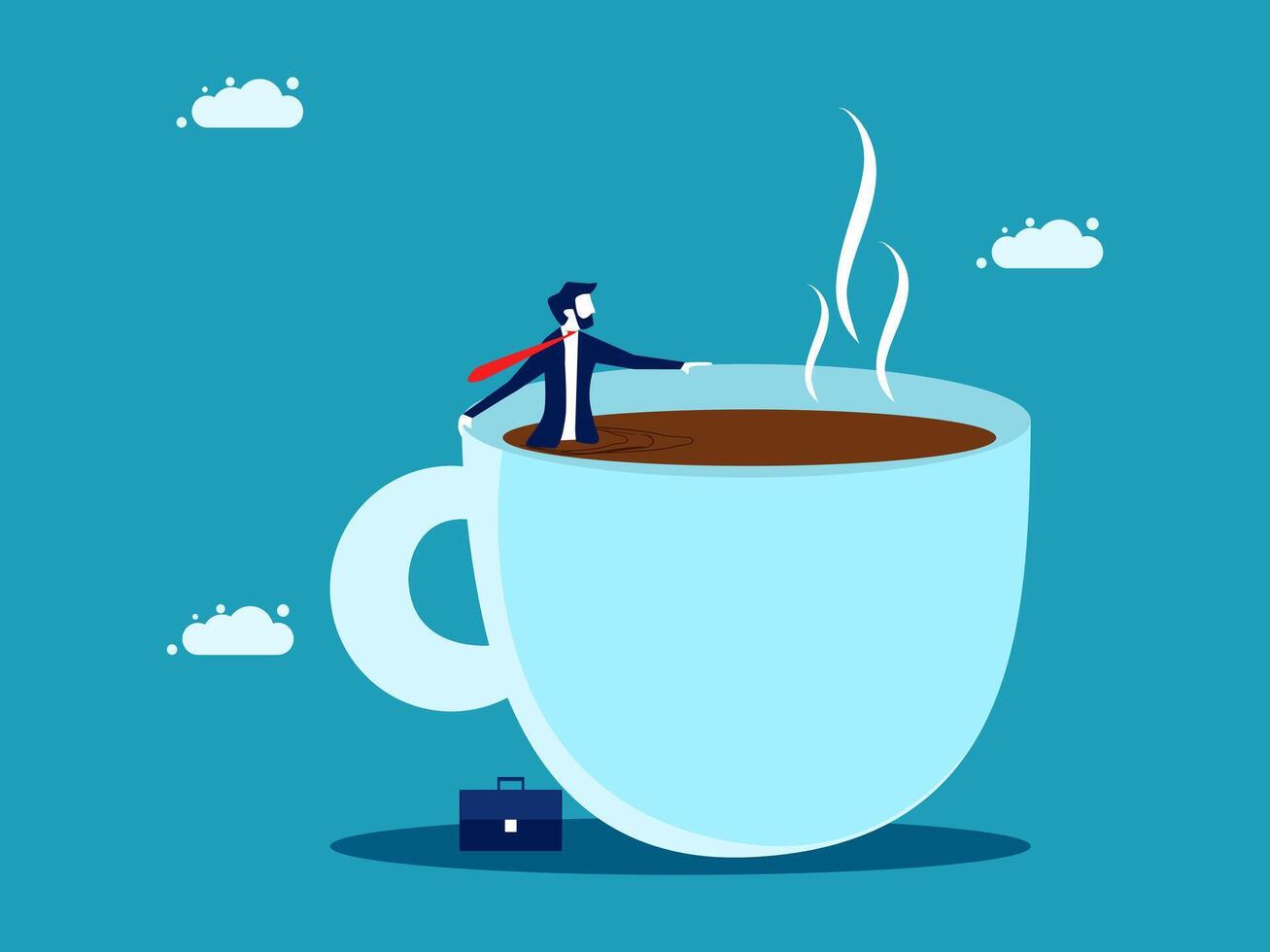 businessman in coffee cup with hot coffee and business suit vector