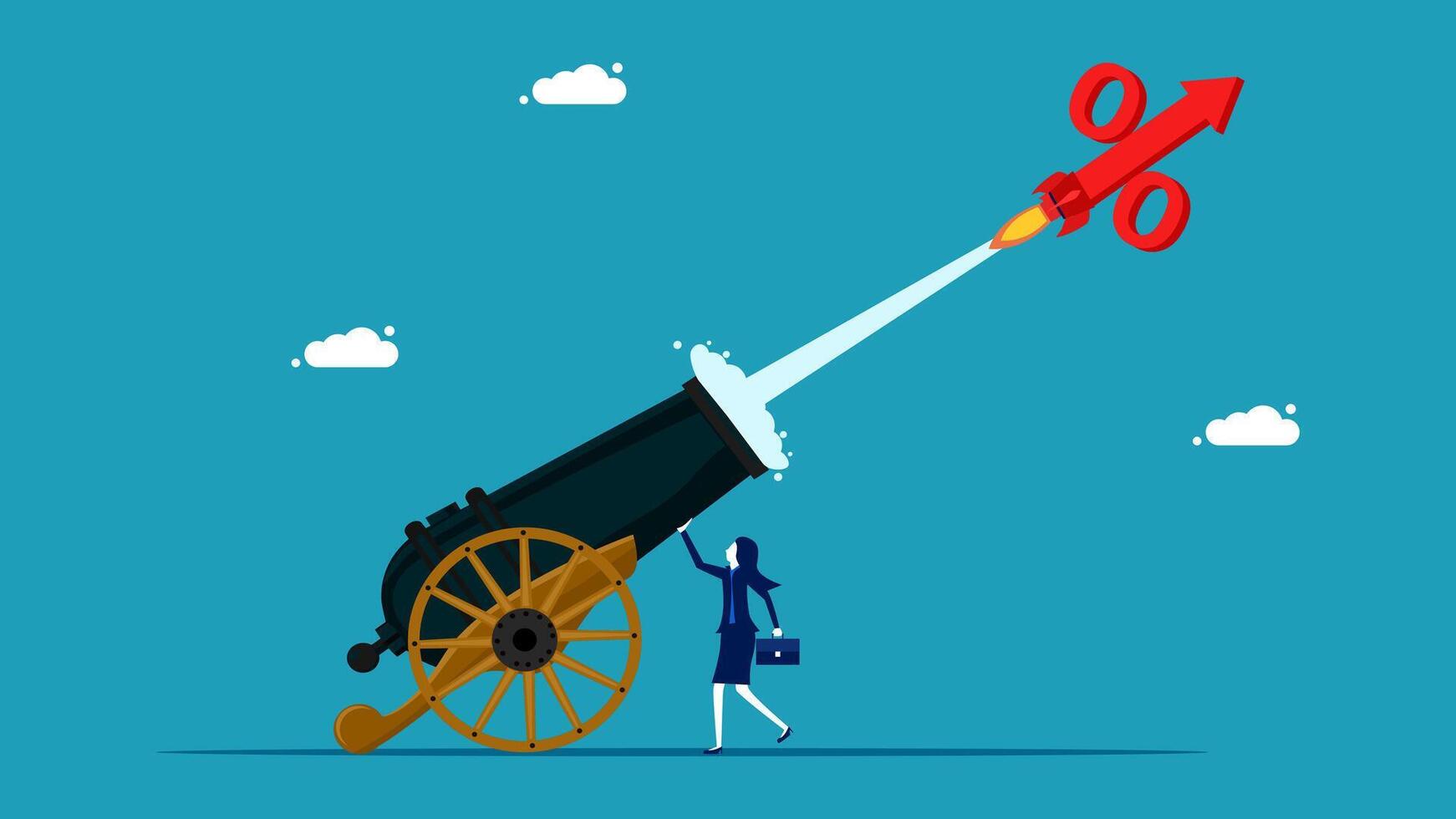 a woman is holding a red scissors to a cannon vector