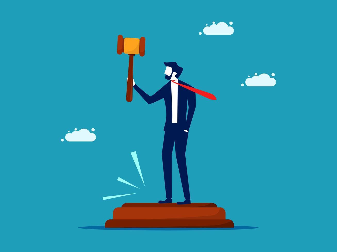 businessman with hammer on top of pedestal vector