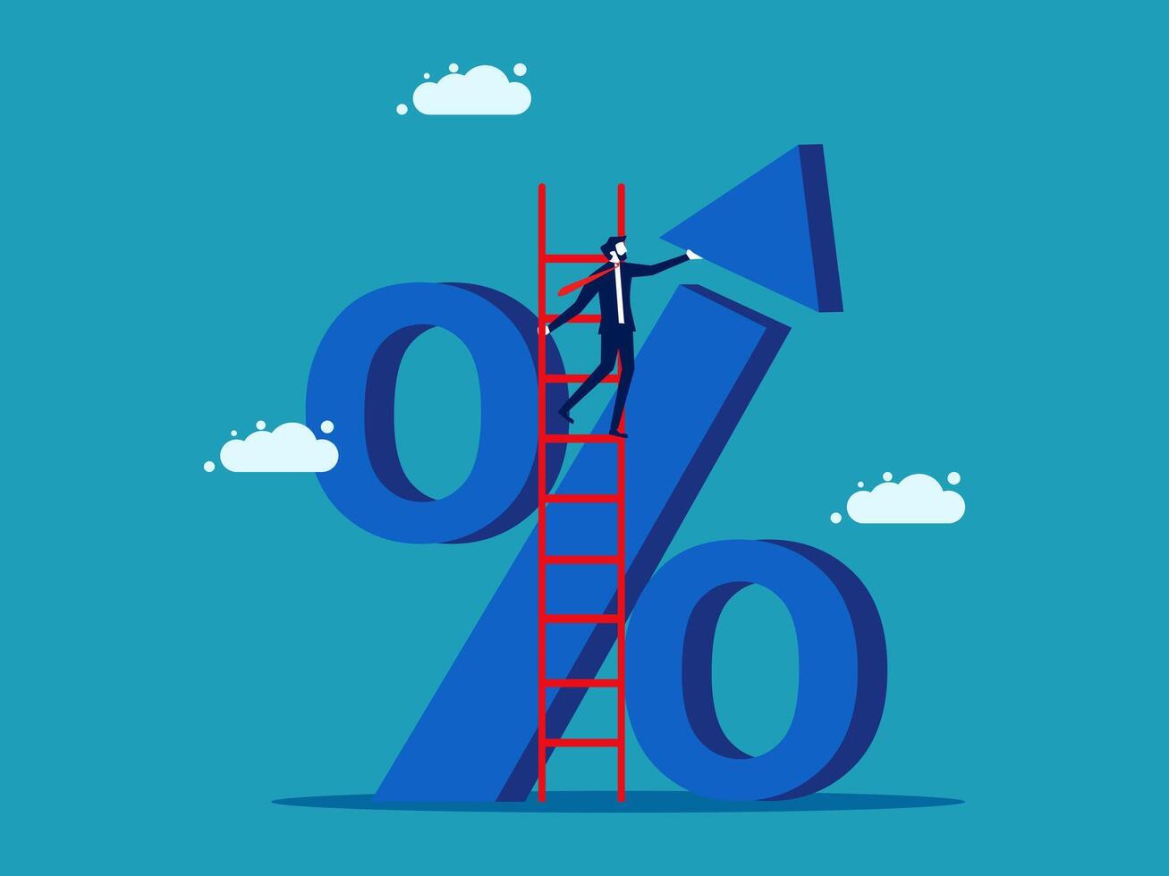 businessman climbing ladder to percent sign vector