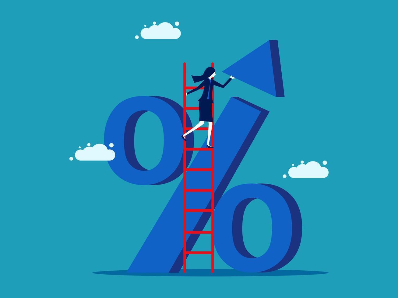 businesswoman climbing ladder to percent sign vector