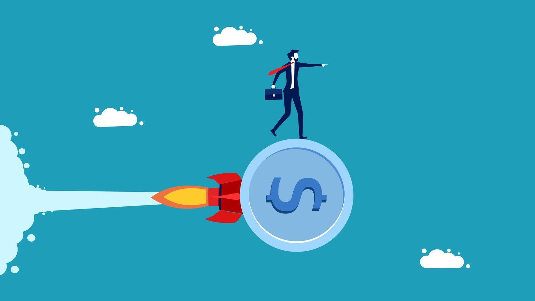 a man standing on top of a rocket with a dollar sign vector