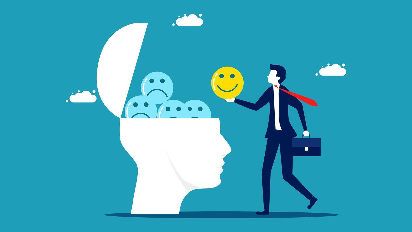 businessman with smiley face and brain with many emotions vector