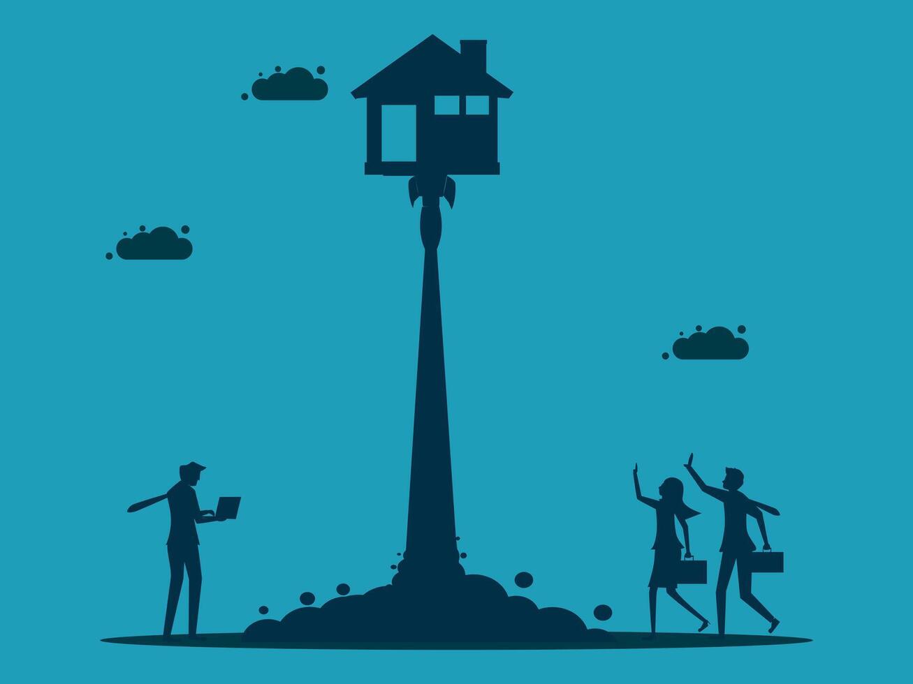business people standing in front of a house with a ladder vector